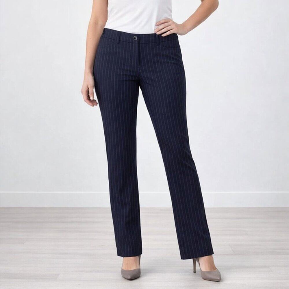 Betabrand Classic Dress Pant Yoga Pant – Straight Leg – Pinstripe Navy M NWOT